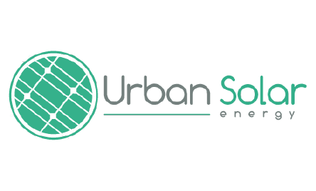 Logo Urban Solar Energy — pictogramme de cellule photovoltaïque stylisée et logotype vert-menthe pour entreprise d’énergie solaire urbaine