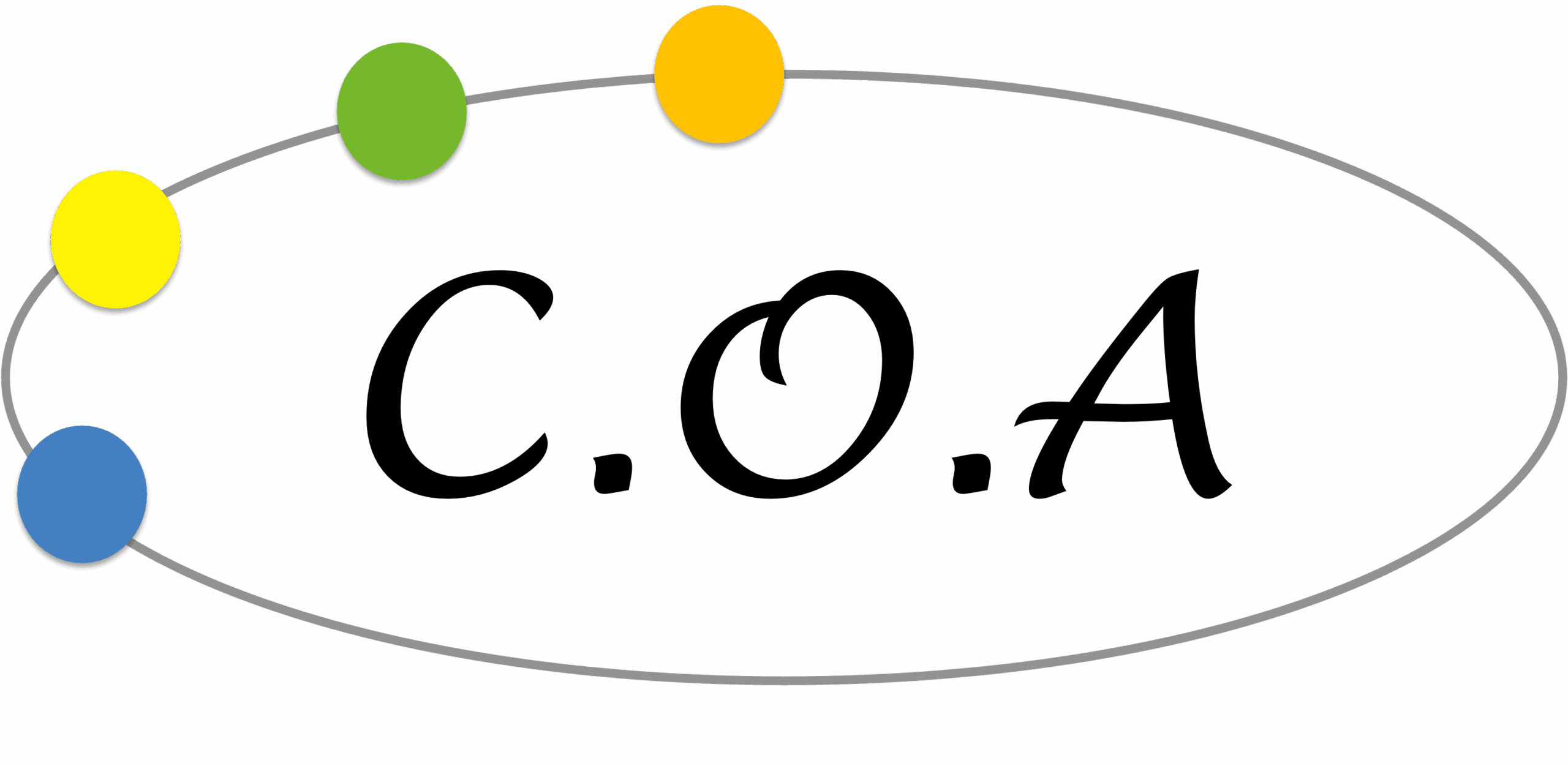 Logo C.O.A version claire sur fond sombre — identité visuelle artisan photovoltaïque, pictogramme coloré et lettrage pour installation et maintenance solaire